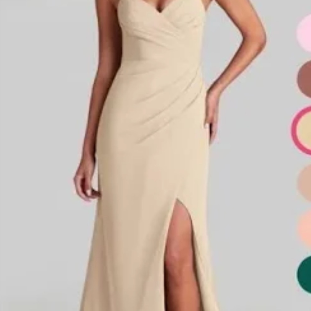 Azazie Cream Maxi Gown with Sweetheart Neckline and Ruched Details